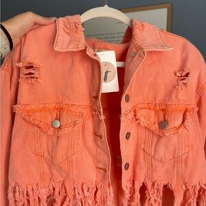 POL Frayed Coral Jean Jacket